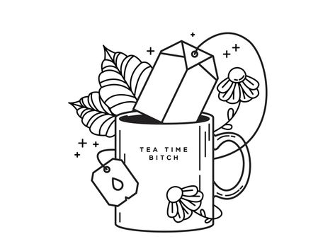 Tea Illustration, Tea Art, Embroidery Inspiration, Line Art Drawings, The Tea, Colouring Pages, Embroidery Projects, Doodle Art, Coloring Page