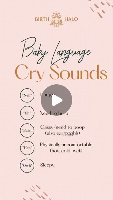 Mums Hacks || Amazon Finds on Instagram: "Dunstan baby language was created by Priscilla Dunstan, an Australian opera singer. She researched the cries babies make for 8 years while researching around the world and created the following list of universal cries. There are 5 sounds a baby makes usually BEFORE or at the beginning of their cry. Our reel shows some more clearly than others but she also has other YouTube videos and an Oprah interview on YouTube that's interesting if you want to learn more.   Here are the sounds:  1. "Neh"- hunger  2. "Eh"- burp  3. "Eairh" or "Earggghh" - gassy or 💩  4. "Heh" - physically uncomfortable (temperature, diaper) 5. "Owh" or "Oah" - tired   There is body language that can be used as well:   - head rotations: side to side not crying = tired. If crying Different Baby Cry Sounds, Baby Crying Sounds Meaning, Baby Cry Meaning, Baby Cries Meaning, Dunstan Baby Language, Crying Sound, Oprah Interview, Baby Language, Baby Cry