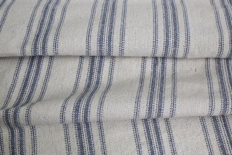 Grain Sack Fabric by the Yard Navy 4 Stripe Timeless Farmhouse, Drapery Curtains, No Sew Fleece Blanket, Vintage Grain Sack, Grain Sack Fabric, Grain Sack Pillows, Condo Furniture, Sewing Fleece, Linen Ribbon