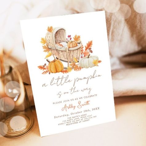 $2.09 | Baby Shower Invite Little Pumpkin Fall Autumn - gender neutral, little pumpkin, fall, pumpkin baby shower, falling in love, pumpkin on the way, crib, boho fall baby, autumn baby shower, pumpkin shower Gender Neutral Invitations, Gender Neutral Baby Shower Invitations, Invitation Halloween, Boho Baby Shower Invitations, Teddy Bear Baby Shower, Pumpkin Baby, Fun Baby, Invitation Floral, Shower Themes