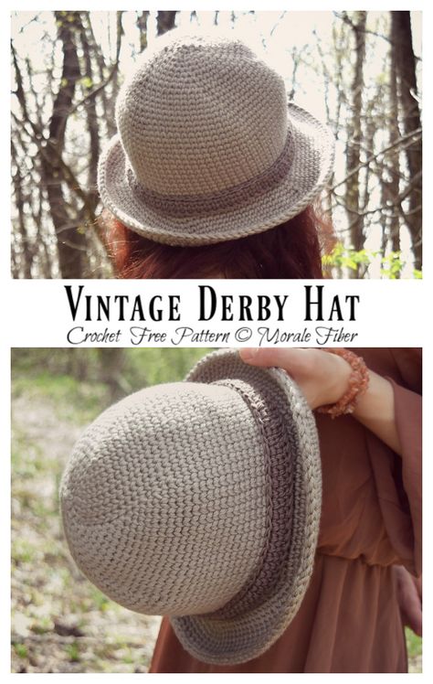 Vintage Derby Hat Crochet Free Pattern - Crochet & Knitting Diy Cloche Hat Free Pattern, Crochet Derby Hat Pattern Free, Crochet Cloche Hats Free Pattern Ladies, Crochet Flapper Hat Free Pattern, Crochet Cloche Hat Free Pattern, Crochet Vintage Hat, Slouch Beanie Crochet Pattern, Crochet Hats Free Pattern Ladies, Crochet Hat With Brim