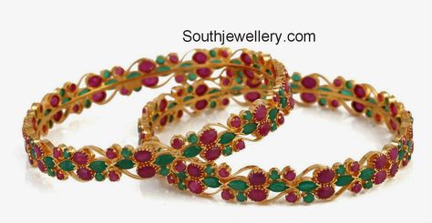 Emerald Bangles Indian, Emerald Bangles Gold, Ruby Emerald Bangles, Emerald Bangles, Latest Jewellery Designs, Ruby Bangles, Ruby Wedding Rings, Diamond Wedding Jewelry, Bangles Gold