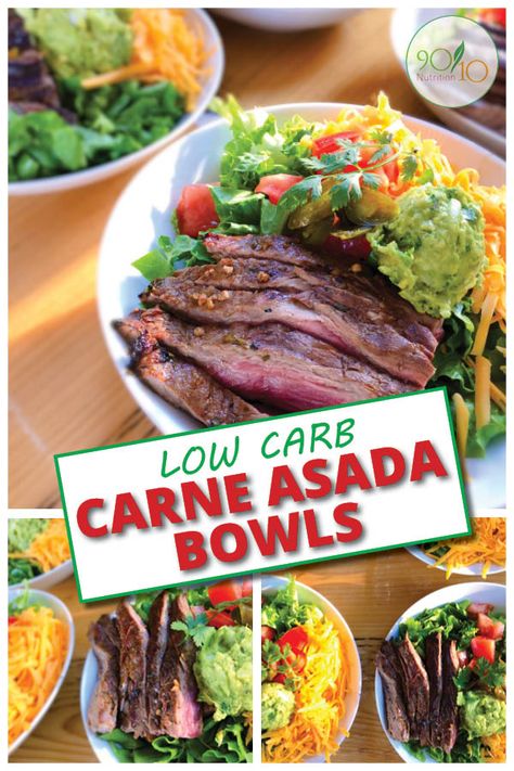 Low Carb Carne Asada Bowls Low Carb Carne Asada Recipes, Keto Carne Asada Recipes, Carne Asada Bowls, Carne Asada Bowl Recipe, Keto Taco Bowl Low Carb, Carne Asada Recipes, Clean Dinners, Guacamole Ingredients, Clean Dinner Recipes