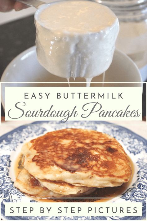 Easy Sourdough Buttermilk Pancakes - Recipes Sourdough Buttermilk, Sourdough Starter Pancakes, Easy Sourdough Starter, Homemade Breakfast Recipes, Sourdough Pancakes, Easy Starters, Pancake Recipe Buttermilk, Easy Sourdough, Homemade Sourdough