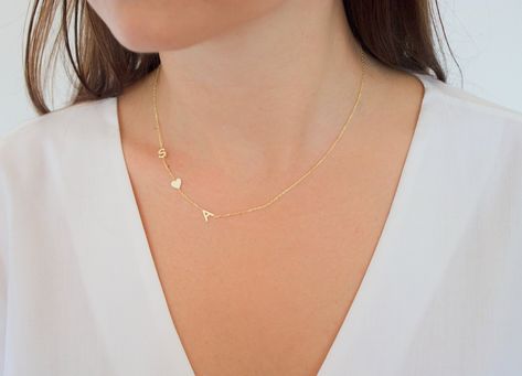 14k Gold Initial Necklace Letter Necklace Personalized - Etsy 14k Gold Initial Necklace, Sideways Initial Necklace, Gold Initial Necklace, Handmade Silver Jewelry, Gold Letter Necklace, Necklace Initial, Gold Name Necklace, Initial Necklace Gold, Jewelry Personalized