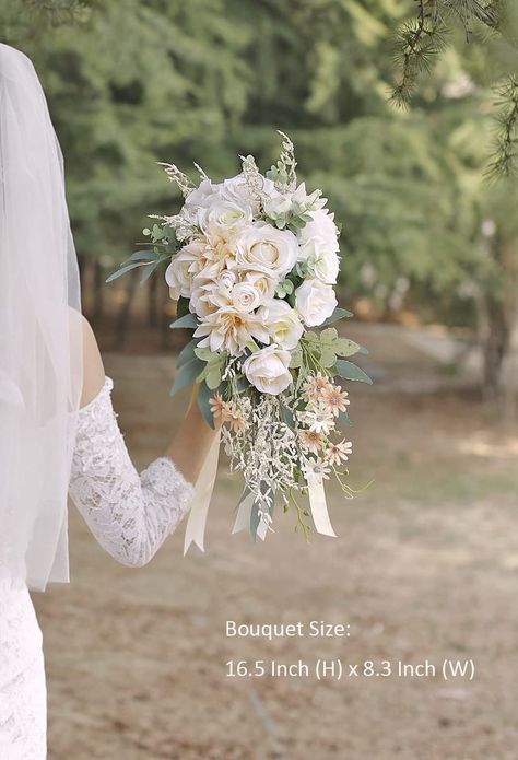 Amazon.com: Ansofi Wedding Bouquets for Bride Cascading Bouquets for Bride Beige Rose Artificial Bridal Bouquet for Boho Rustic Wedding Ceremony Anniversary : Home & Kitchen Artificial Bridal Bouquets, Champagne Flowers, Rustic Wedding Ceremony, Grass Decor, Cascade Bouquet, Neutral Wedding, June 22, Bride Bouquets, Prom Wedding