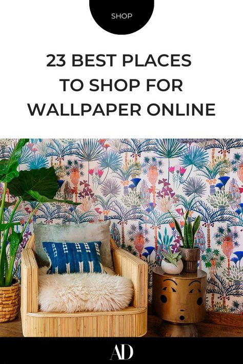 Whether you want to use a traditional roll of wallpaper or a convenient peel-and-stick option great for renters, you’ll find plenty of great stores with high-quality, design-forward options that ship straight to your door.  #plants #fur #pillow #armchair #sidetable #wallpaper Where To Buy Wallpaper, Pillows Design, Wallpaper Decals, Design Therapy, Mexican Interiors, Buy Wallpaper, Wallpaper Store, Best Places To Shop, Evening Star