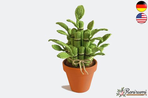 Crochet Pattern Lucky Bamboo Pot Flower Renirumi - Etsy Australia Floral Crochet Pattern, Bamboo Crochet, Cactus Planta, Pattern Activities, Lucky Bamboo, Venus Fly Trap, Crochet Plant, Types Of Stitches, Christmas Cactus