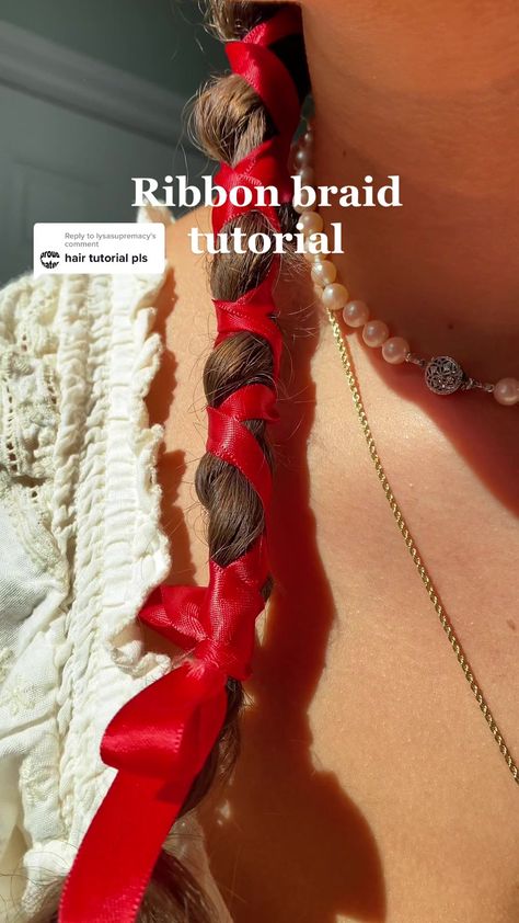 Ribbon Braid Tutorial, Centaur Barbarian, Dnd Centaur, Hairstyles Tiktok, Ribbon Braids, Pigtail Braids, Ribbon Hairstyle, Braid Tutorial, Halloween Outfits