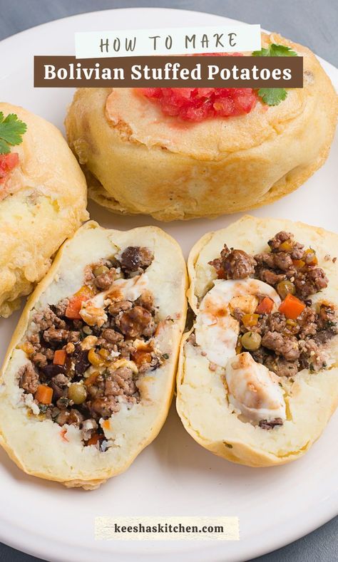 Bolivian Food Recipes Easy, Papas Rellenas Recipe, Ground Beef Carrots, Bolivian Recipes, Bolivian Cuisine, Healthy Latin Recipes, Stuffed Recipes, Bolivian Food, Papa Recipe