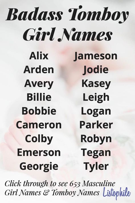 Tomboy Names List, Masculine Names For A Girl, Tomboy Names For A Girl, Badass Female Names, Edgy Girl Names, Badass Names For Girls, Gender Fluid Names, Masculine Girl Names, Tomboy Names