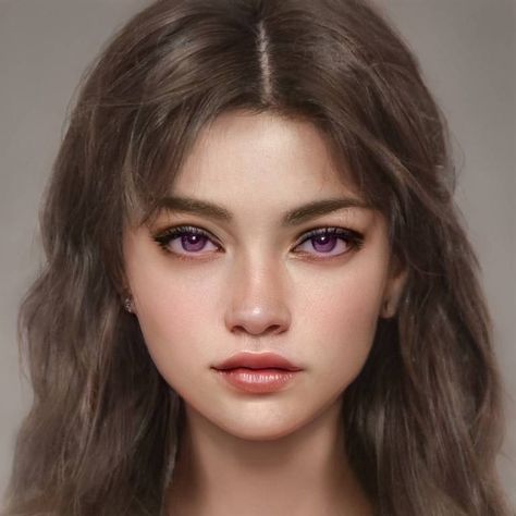 Artbreeder Purple Eyes, Purple Eyes Face Claim, Artbreeder Woman Brown Hair, Brown Hair Artbreeder, People With Purple Eyes, Brown Hair Purple Eyes, Dark Brown Hair Pale Skin, Black Hair Purple Eyes, Violet Brown Hair