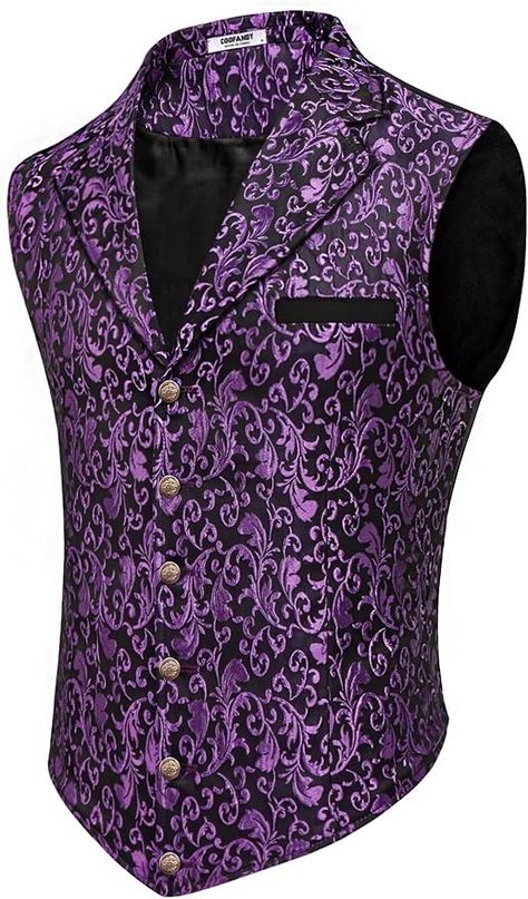 COOFANDY Mens Suit Vest Purple Paisley Formal Waistcoat Tuxedo Vest Gothic Steampunk Vest for Suit Tux Purple, Small at Amazon Men’s Clothing store Steampunk Formal, Victorian Vest, Steampunk Vest, Tuxedo Vest, Mens Suit Vest, Purple Paisley, Victorian Steampunk, Gothic Steampunk, Paisley Floral