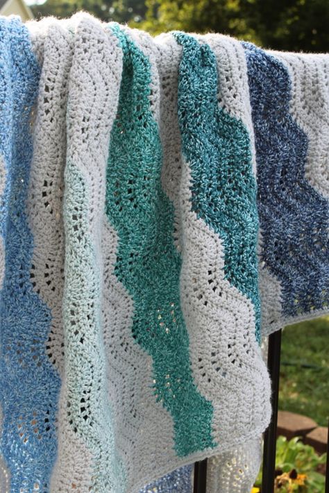 Nautical Afghan Crochet Patterns, Beachy Crochet Blanket, Ripple Stitch Crochet Pattern Free, Crotchet Rug, Ripple Crochet Pattern Free, Ripple Stitch Blanket, Beach Blanket Crochet, Ripple Crochet Blanket, Ripple Stitch Crochet