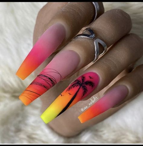 Jamaica Nails, Unghie Sfumate, Tropical Nails, Colorful Nail, Colorful Nails, Vacation Nails, Coffin Nails Long, Colorful Nail Designs, Summer Acrylic Nails