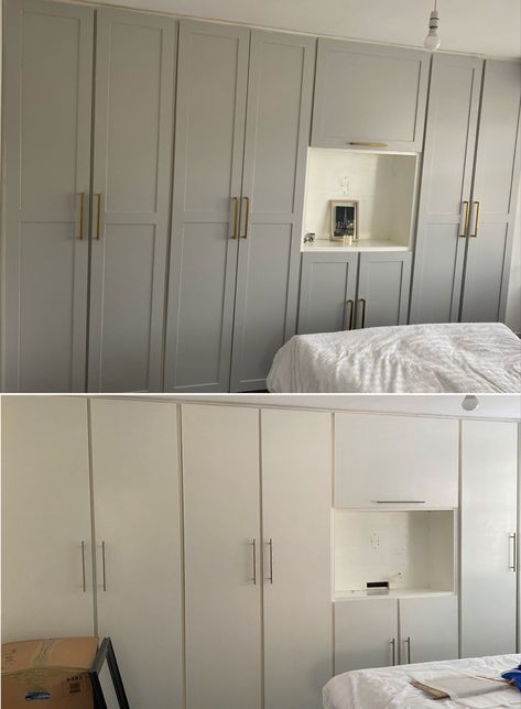 Diy Panelling Wardrobe Doors, Panelling On Wardrobe, Wardrobe Door Panelling, Diy Wardrobe Panelling, Panelling Wardrobe Doors, Ikea Cupboards Bedroom, Closet Paneling, Cupboard Panelling, Wardrobe Doors Makeover