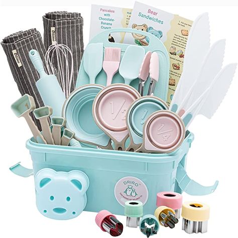 Amazon.com: Kids Baking Set Real Cooking Set for Kids , Baking Supplies with Adult and Kid Aprons - Real Tools for Real Cooking Kids Baking Sets for Girls and Boys Kid Cooking Gift Set (Cyan) : Home & Kitchen Kid Cooking, Kids Baking Kit, Kids Baking Set, Cooking Kids, Kids Baking, Cooking Kit, Kids Toy Shop, Cooking Gift, Baking Equipment