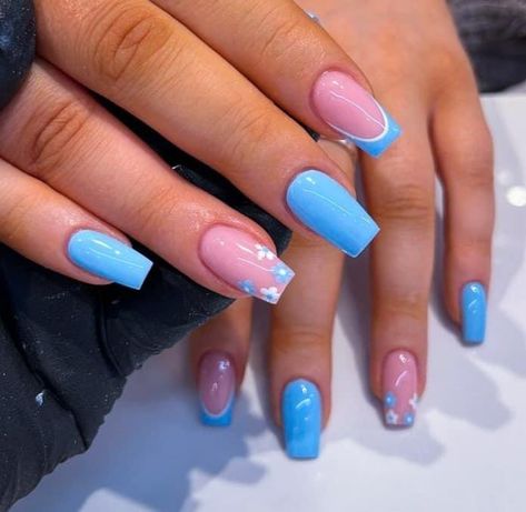 Pink Blue Nails, Summer Gel Nails, Spring Acrylic Nails, Gel Nail Art Designs, Blue Acrylic Nails, Simple Gel Nails, Summery Nails, Girly Acrylic Nails, Work Nails