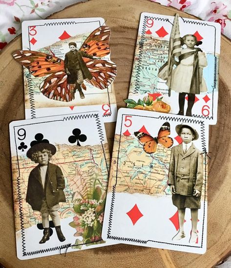 Playing Card Crafts, Art Altéré, Playing Cards Art, Art Trading Cards, Cards Art, Atc Cards, Art Carte, Vintage Junk Journal, Quilts Ideas