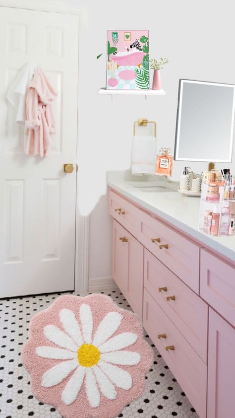 cute bathroom idea 💡 Teen Bathroom Ideas For Girls Teenagers, Preppy Bathrooms, Teenage Girl Bathroom Ideas, Toddler Girl Bathroom, Preppy Bathroom Ideas, Groovy Apartment, Teen Girl Bathroom Ideas, Girls Shared Bathroom, Cute Bathrooms