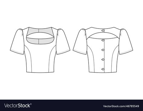 Fashion Technical Drawing, Buttoned Crop Top, Technical Flats, Technical Drawing, Puff Sleeves, Png Images, Puff Sleeve, Vector Images, Vector Free