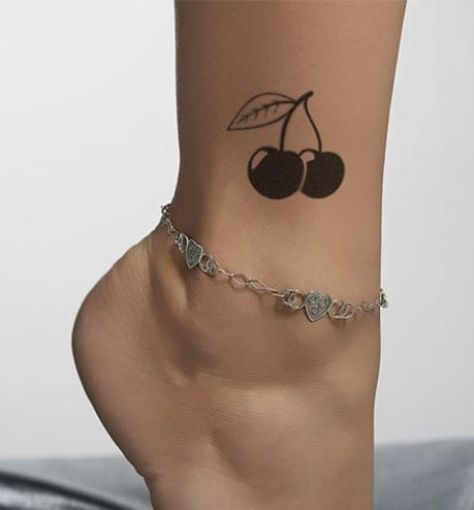 Black Cherry Tattoo, Tattoo Cherry, Cherry Tattoo, Tato Jari, Cherry Tattoos, Herz Tattoo, Anklet Tattoos, Foot Tattoos For Women, Initial Tattoo