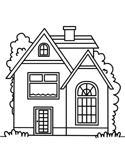 White House Drawing, Simple House Drawing, Black White Illustration, Illustration House, House Outline, Craft Work For Kids, Drawing Scenery, House Clipart, House Colouring Pages