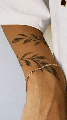 Mens Leaves Tattoo, Leaf Tattoos Arm, Leave Tattoo Men, Leaves On Arm Tattoo, Leaf Tattoo On Arm, Tattoo Leaves Arm, Wrap Around Arm Tattoos For Men, Tattoos Men Aesthetic, Leaf Forearm Tattoo