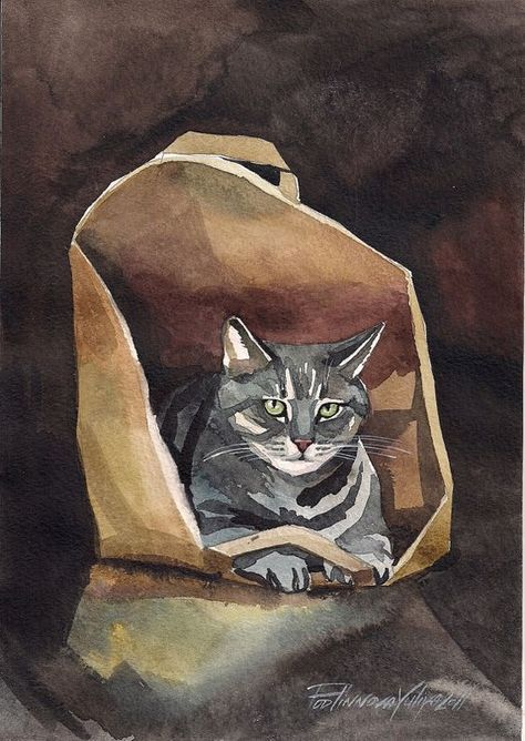 Yuliya Podlinnova: Cat Paintings, Animals Watercolor, Cat Printable, Cat Art Illustration, Image Chat, Grey Cat, Striped Cat, Cat Artwork, Watercolor Cat