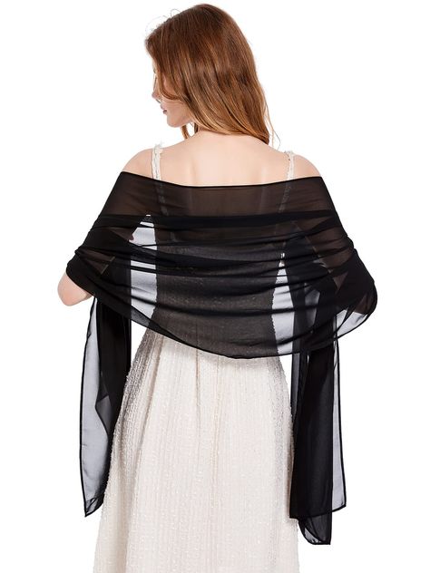 PRICES MAY VARY. Chiffon Imported Tie closure Hand Wash Size:77inchs(195cm)*24inchs(60cm) Chiffon shawl,fits all womens and girls This elegant scarves,women shawl and wraps is extra lightweight,soft,beautiful and versatile Great shawl and wrap to match your evening dress but not cover it.Also can be fold down to a very slim size,perfect to be use as a fashion scarf, headpiece during travel Uses: Sun Cape, air conditioning room shawl, warm scarf, beach shawl,wedding cape and so on. Great option f Elegant Style Dress, Bridesmaid Wrap, Scarf Trends, Chiffon Shawl, Organza Wedding, Elegant Scarves, Dress With Shawl, Bridal Shawl, Chiffon Wrap