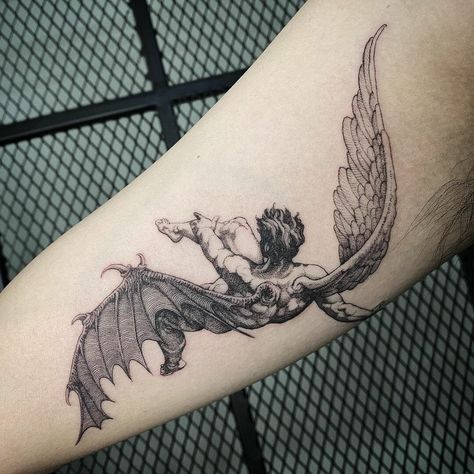 Fallen Angel Stencil, Icarus Back Tattoo, Icarus Falling Tattoo, Fall Of Icarus Tattoo, Icarus Tattoo, Fallen Angel Tattoo, Stencil Outline, Underboob Tattoo, Tattoo Stencil Outline