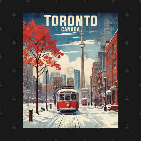 Snow retro vintage 80s poster Canada toronto CN tower winter beautiful art canvas art print poster Toronto Cn Tower, Canada Poster, Posters Canada, 80s Poster, Travel Photo Album, Canada Toronto, Retro Travel Poster, America And Canada, Art Print Poster