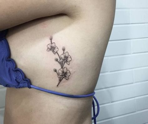 Orchid Tattoo On Ribs, Delicate Orchid Tattoo, Orchid Tattoo Back, Tutu Tattoo, Aspen Tattoo, Hippie Tats, Tattoo Orchid, Orchid Tattoo Meaning, Orchid Flower Tattoos