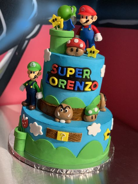 Super Mario Party Food, Mario Bros Cake, Mario Bros Birthday Party Ideas, Mario Birthday Cake, Mario E Luigi, Super Mario Cake, Super Mario Bros Birthday Party, Bolo Minnie, Movie Cakes