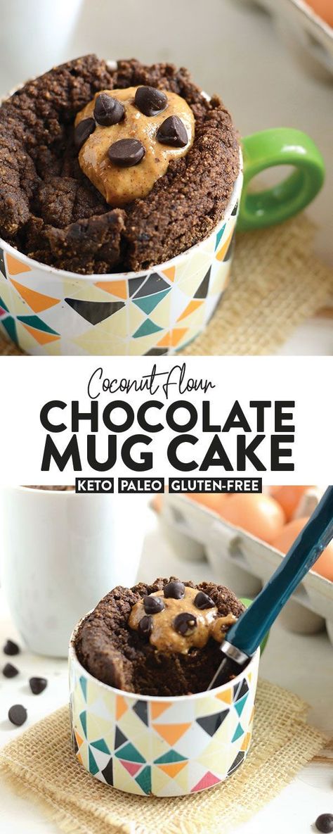 Whip up this easy coconut flour mug cake for dessert in 90 seconds. This chocolate mug cake is paleo, grain-free, refined sugar-free, and can easily be keto! Coconut Flour Mug Cake, Single Serve Dessert Recipes, Paleo Mug Cake, Keto Favorites, Gluten Free Mug Cake, Hobbit Food, Vegan Mug Cakes, Easy Mug Cake, Peanut Butter Mug Cakes