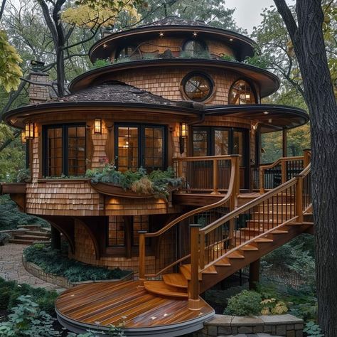 Round Homes Design, Round Tiny House, Small House In Nature, Round House Design, Treehouse Aesthetic, Circular Houses, Circular Homes, Curved House, Round Cottage