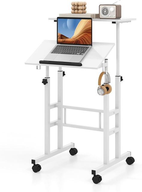 Tangkula Mobile Standing Desk, Height-Adjustable Laptop Podium Cart with Tilting Tabletop & Adjustable Angle, Rolling Stand Up Computer Desk with 2 Hanging Hooks & Lockable Casters for Home Office : Amazon.ca: Home Mobile Standing Desk, Standing Desk Height, Portable Laptop Desk, Split Top, Desk Size, Drafting Table, Computer Workstation, Stand Up Desk, Stand Desk