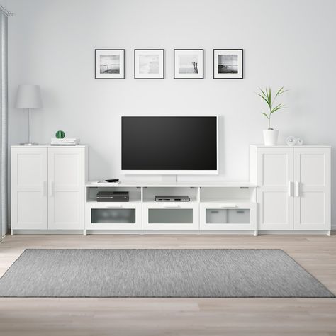 BRIMNES TV storage combination - white - IKEA Ikea Brimnes, Tv Bench, Ikea Living Room, Tv Storage, Flat Screen Tv, Painted Drawers, Media Furniture, Glass Cabinet Doors, Living Room Tv Wall