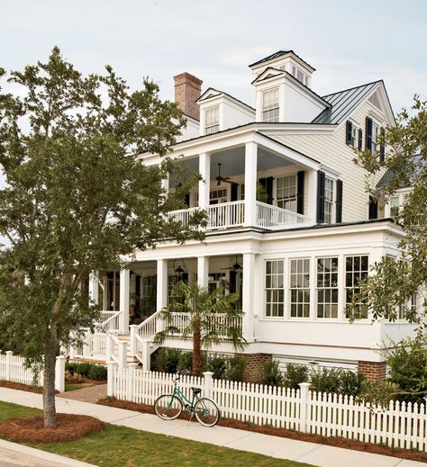 Beautiful. I particularly like the brickwork around the foundation - helps to make it look more intentional and less "let's cover up this concrete, quick!" Second Story Porch, Historical Concepts, Home Designs Exterior, Lots Of Windows, Southern Homes, Design Exterior, Pool Design, Southern Home, House Goals