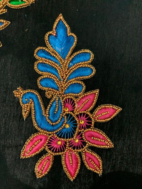 Aari Assignment Works, Shaded Button Hole Stitch Design, Button Hole Stitch Design, Aari Stitches, Leaf Stitch, Button Hole Stitch, Khatli Work, Birds Embroidery Designs, Embroidery Online