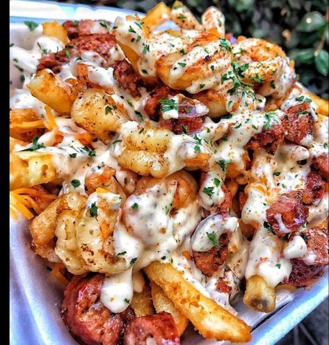 Loaded Shrimp Fries, Shrimp And Fries, Unwind After Work, Simple Family Meals, Meat Diet, Loaded Fries, Soul Food Dinner, Always Late, Food Babe