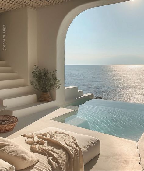 #homedecor, #interiordesign, #homedesign, #decor inspiration Santorini Beach House, Mykonos Pool, Mediterranean Vibes, Greece Villa, Samsung Notes, Dream Life House, Digital Notebook, Interesting Design, Peaceful Places