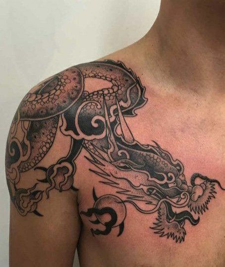 Dragon Tattoo Shoulder, Dragon Tattoo Arm, Best Tattoo Ideas For Men, Front Shoulder Tattoos, Shoulder Tattoo Ideas, Dragon Tattoos For Men, Dragon Sleeve, Dragon Sleeve Tattoos, Dragon Tattoo For Women