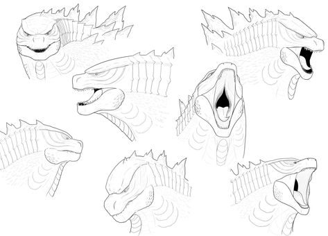 Godzilla Head Art Godzilla Reference Drawing, Godzilla Head Drawing, How To Draw Godzilla, Godzilla Reference, Godzilla Concept Art, Godzilla Sketch, Godzilla Drawing, Godzilla Kaiju, Godzilla Art