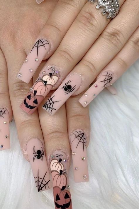 Holloween Nails, Halloween Acrylic Nails, Pumpkin Nails, Long Acrylic Nails Coffin, Acrylic Nails Coffin Short, Pink Nail, Halloween Nail, Pink Acrylic Nails, Halloween Nail Art