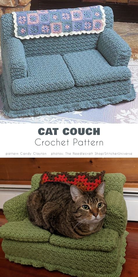 Gato Crochet, Kat Haken, Crochet Cat Bed, Cat Couch, Chat Crochet, Crochet Mignon, Confection Au Crochet, Crochet Gratis, Crochet Design Pattern