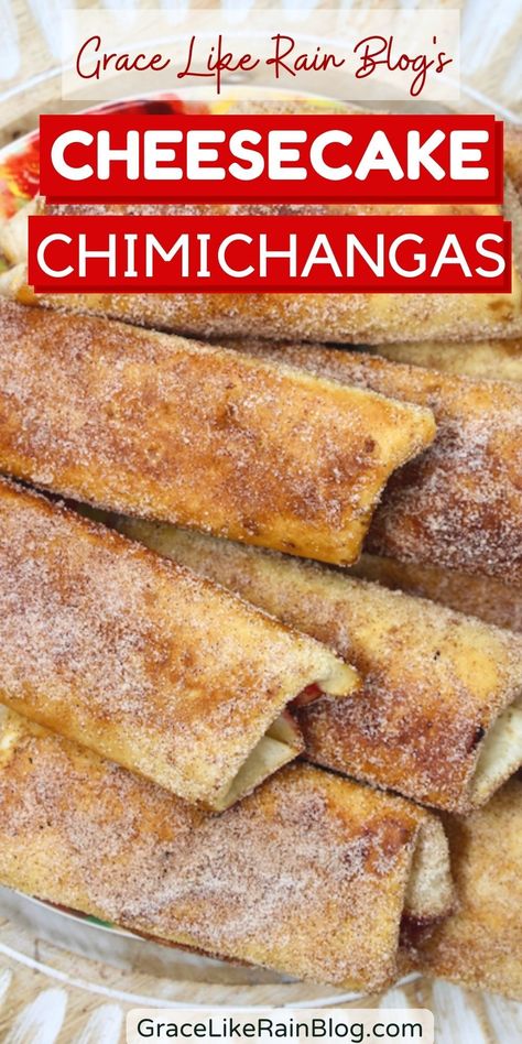 Corn Tortillas Dessert, Taco Bueno Cheesecake Chimichangas, Raspberry Cheesecake Chimichangas, Flour Tortilla Desserts, Dessert With Tortillas, Recipes With Cheesecake Filling, Fried Tortilla Dessert, Desserts With Tortillas, Dessert Chimichanga Recipe