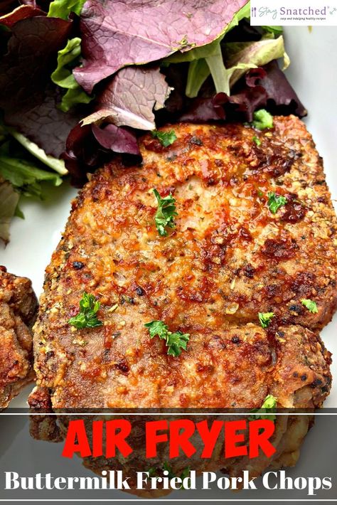 Air Fryer Southern Style Fried Pork Chops is an easy recipe using boneless pork chops, buttermilk, and zesty seasoning to provide the perfect crunchy texture. This recipe provides a lightened-up way to enjoy a down-home comfort food meal with the great taste of soul food cooking. #AirFryer #AirFryerRecipes #AirFryerPorkChops Air Fryer Fried Pork Chops, Air Fry Pork Chops, Air Fryer Recipes Pork, Emeril Lagasse Recipes, Ip Recipes, Air Fryer Pork Chops, Dinner Rotation, Fried Pork Chops, Air Fried Food