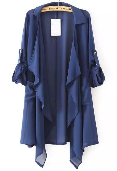 Chiffon Coat, Chiffon Cardigan, Chiffon Shirt Blouse, شال كروشيه, Simply Dress, Blue Trench Coat, Chiffon Kimono, Lapel Coat, Cardigan Style