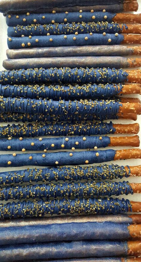 Navy And Rose Gold, Covered Pretzel Rods, Gold Luster Dust, Chocolate Covered Pretzel, Chocolate Covered Pretzel Rods, Starry Night Wedding, Gold Chocolate, Moon Baby Shower, Luster Dust